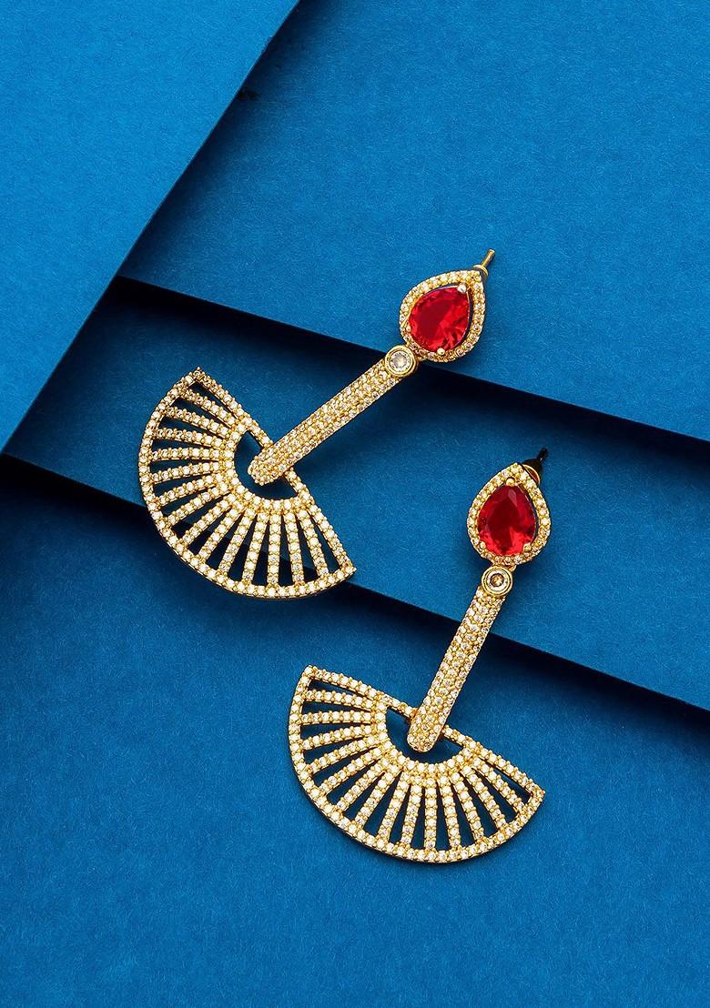 Gold Plated And Red Contemporary Drop Earrings