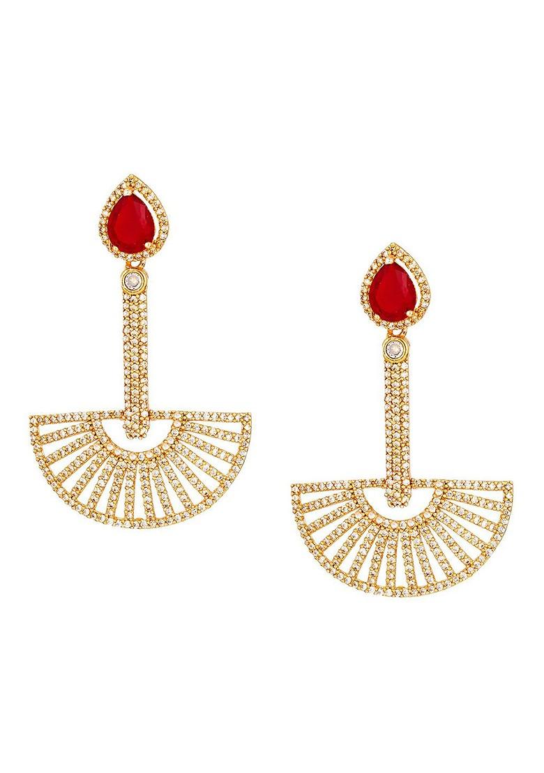 Gold Plated And Red Contemporary Drop Earrings