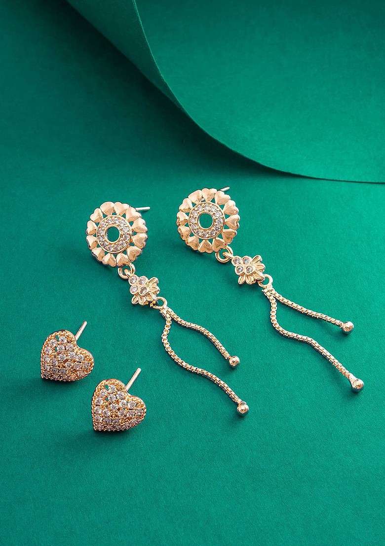Set Of 2 Rose Gold Plated Classic Drop Earrings - Indya
