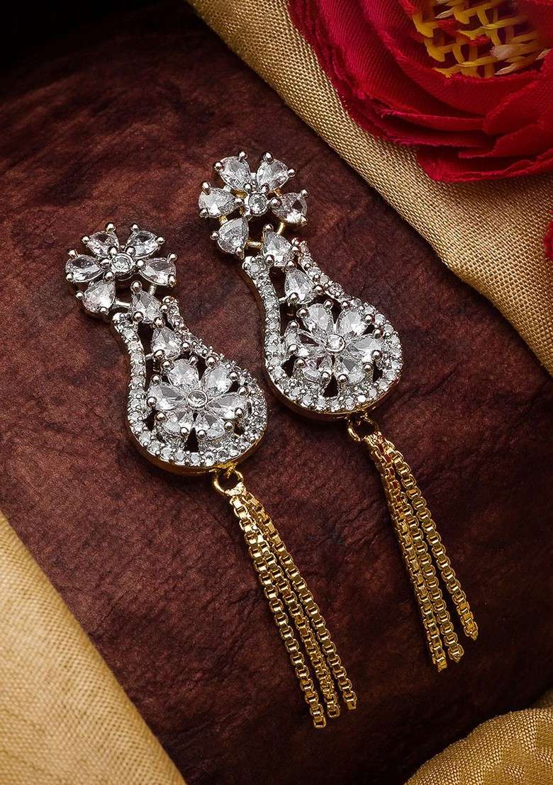 Gold Toned Floral Drop Earrings - Indya