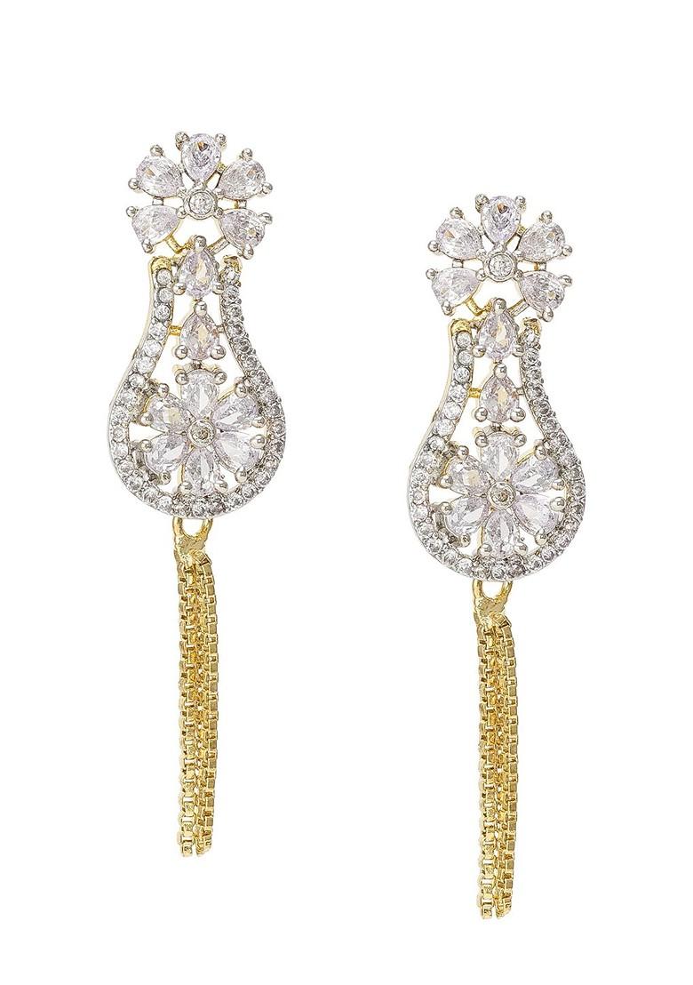 Gold Toned Floral Drop Earrings