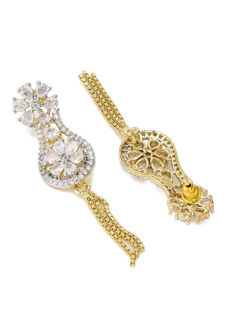 Gold Toned Floral Drop Earrings - Indya
