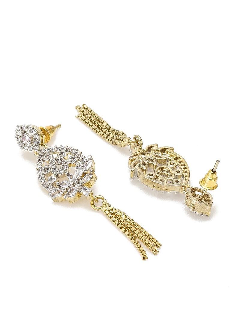 Gold Toned Teardrop Shaped Drop Earrings