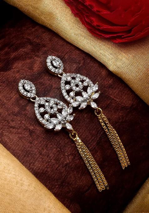 Gold Toned Teardrop Shaped Drop Earrings