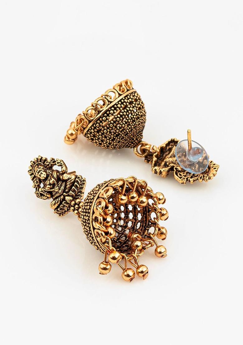 Set Of 3 Silver Plated Artificial Stones Studded And Beaded Dome Shaped Jhumkas