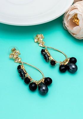 Gold Toned And Black Contemporary Drop Earrings