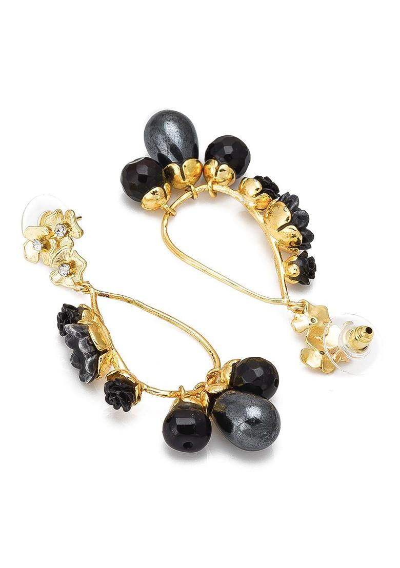 Gold Toned And Black Contemporary Drop Earrings