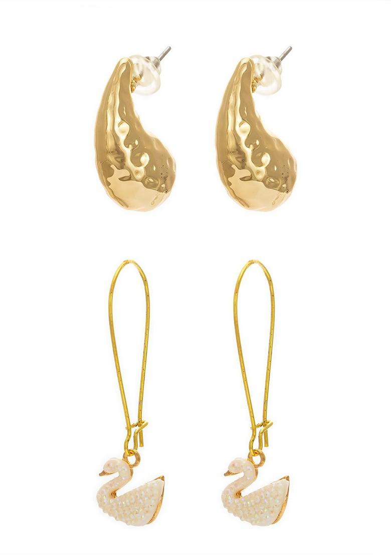Set Of 2 Gold Plated Teardrop Shaped Half Hoop Earrings