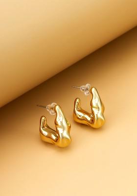 Gold Plated Contemporary Shaped Half Hoop Earrings