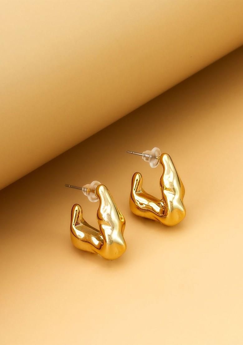 Gold Plated Contemporary Shaped Half Hoop Earrings