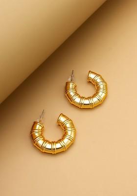 Gold Plated Crescent Shaped Half Hoop Earrings