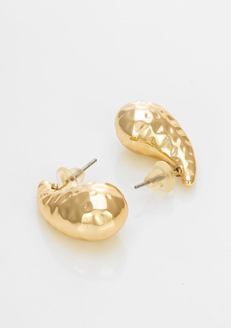 Set Of 3 Gold Plated Contemporary Shaped Half Hoop Earrings