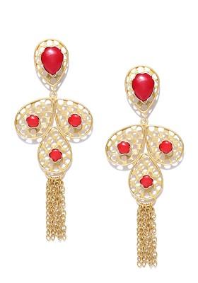 Gold Toned Gold Plated And Red Contemporary Drop Earrings