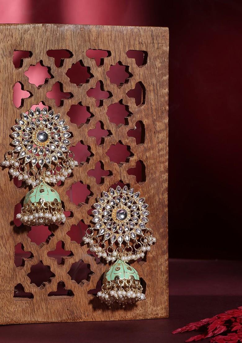 Gold Plated Meenakari Kundan Dome Shaped Jhumkas