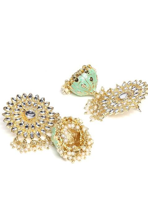 Gold Plated Meenakari Kundan Dome Shaped Jhumkas
