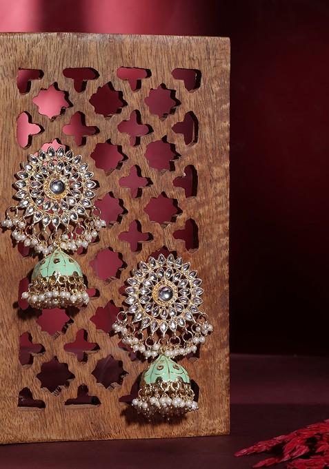 Gold Plated Meenakari Kundan Dome Shaped Jhumkas