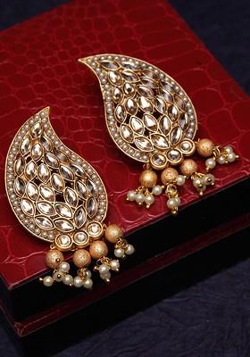 Gold Plated And White Paisley Shaped Drop Earrings
