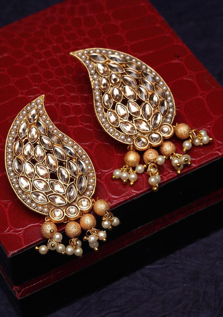 Gold Plated And White Paisley Shaped Drop Earrings