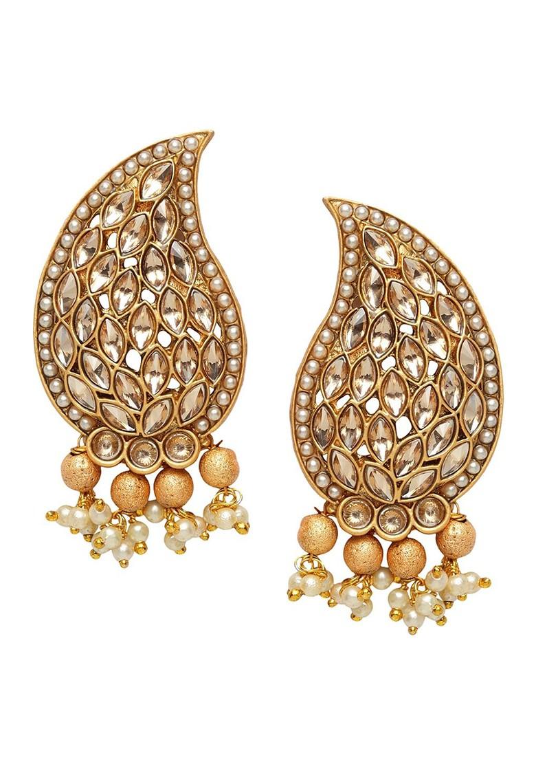 Gold Plated And White Paisley Shaped Drop Earrings