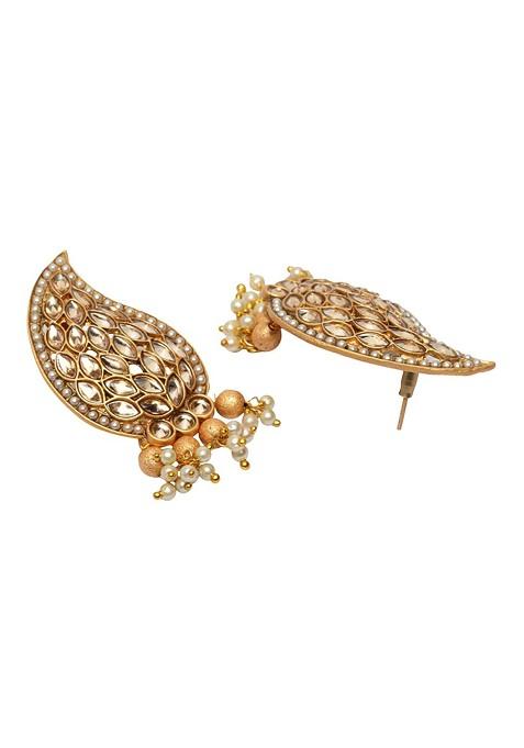 Gold Plated And White Paisley Shaped Drop Earrings