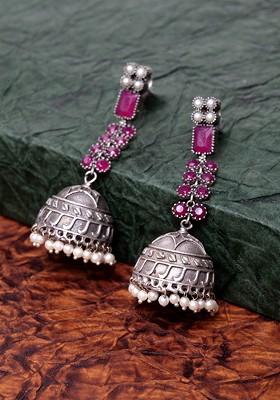 Silver Silver Plated And Pink Contemporary Jhumkas
