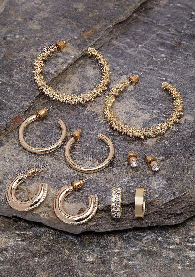 Set Of 6 Gold Toned Circular Half Hoop Earrings