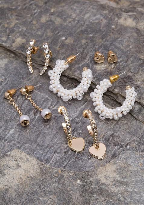 Gold Toned Set Of 5 Gold Plated Contemporary Half Hoop Earrings