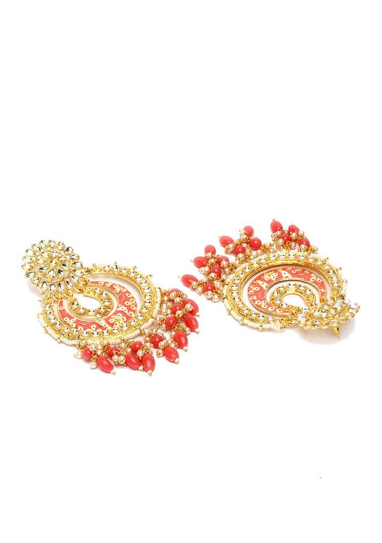Gold Plated And Red Crescent Shaped Chandbalis Earrings