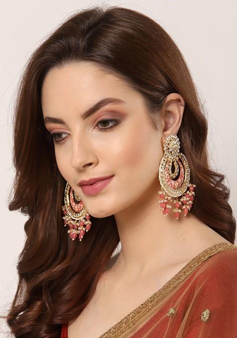 Gold Plated And Red Crescent Shaped Chandbalis Earrings