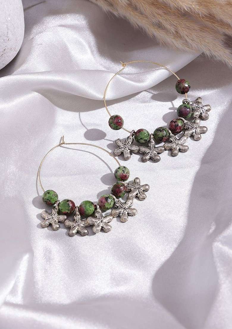 Silver Silver Toned Circular Hoop Earrings - Indya