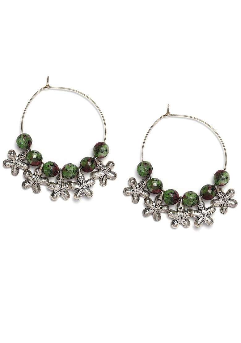 Silver Silver Toned Circular Hoop Earrings - Indya
