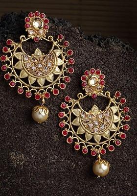 Gold Plated Cz Stone Crescent Shaped Drop Earrings