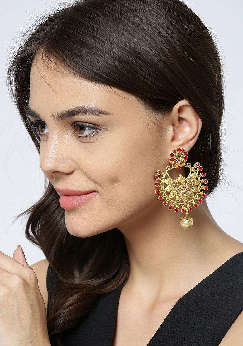 Gold Plated Cz Stone Crescent Shaped Drop Earrings