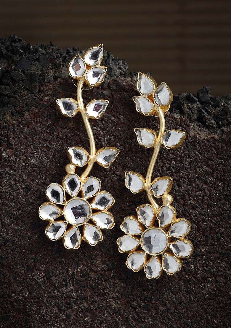 Gold Plated Floral Handcrafted Drop Earrings - Indya