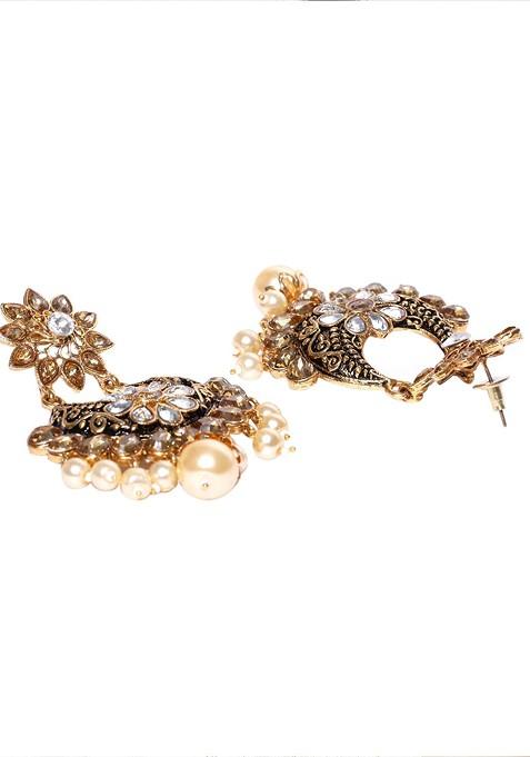 Gold Toned Crescent Shaped Chandbalis Earrings