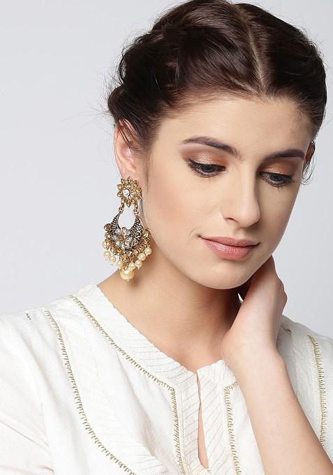 Gold Toned Crescent Shaped Chandbalis Earrings