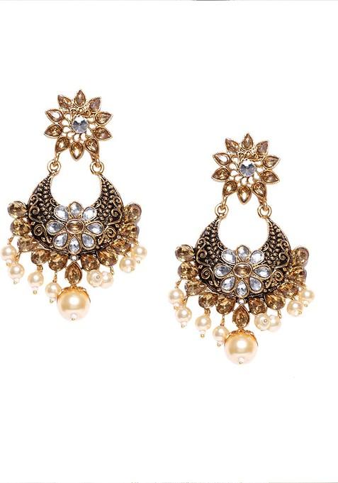 Gold Toned Crescent Shaped Chandbalis Earrings