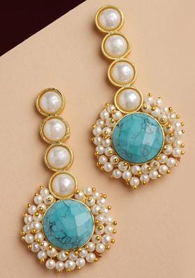 Gold Toned And Blue Contemporary Drop Earrings