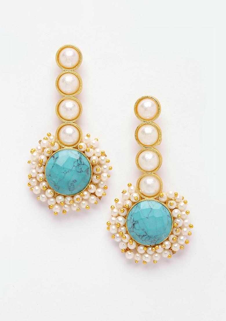 Gold Toned And Blue Contemporary Drop Earrings