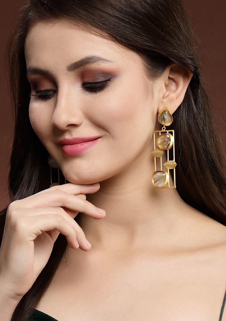 Gold Toned Contemporary Drop Earrings