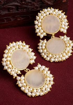 Gold Toned And White Classic Drop Earrings