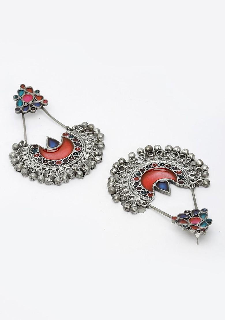 Silver Silver Plated Crescent Shaped Chandbalis Earrings