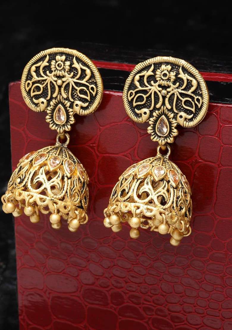 Gold Plated Dome Shaped Jhumkas Earrings - Indya