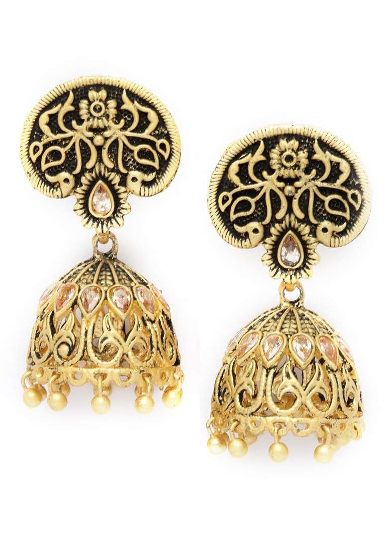 Gold Plated Dome Shaped Jhumkas Earrings - Indya