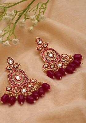 Gold Toned Kundan Contemporary Drop Earrings