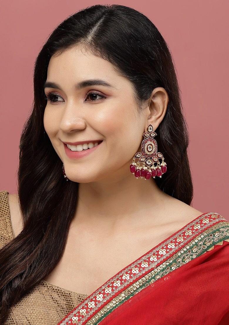 Gold Toned Kundan Contemporary Drop Earrings