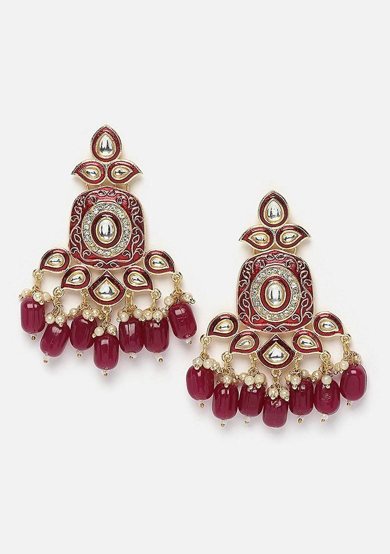 Gold Toned Kundan Contemporary Drop Earrings
