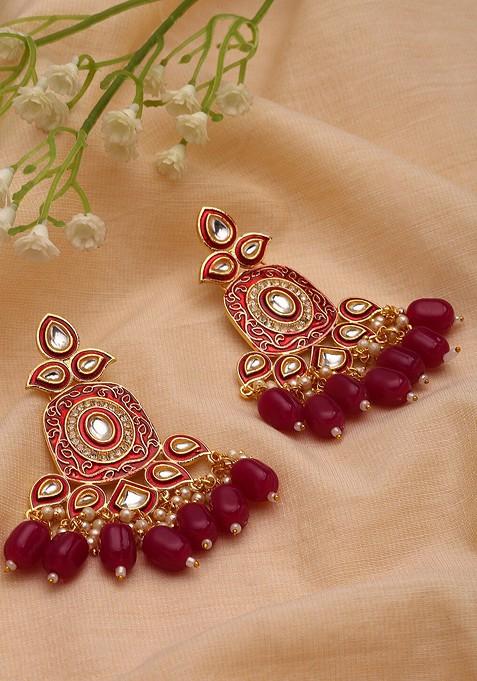 Gold Toned Kundan Contemporary Drop Earrings