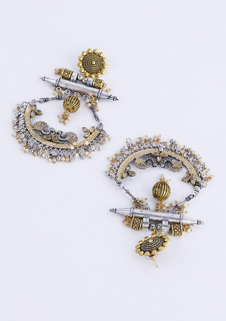 Gold Plated Beads Beaded Crescent Shaped Chandbalis