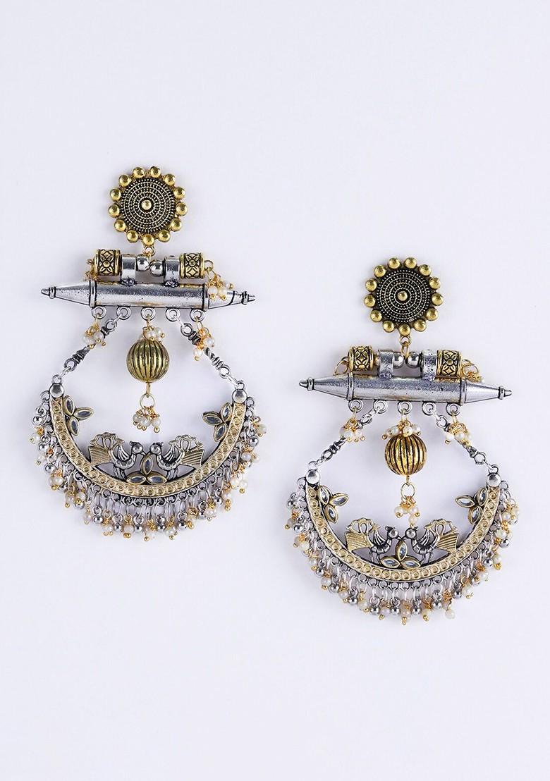 Gold Plated Beads Beaded Crescent Shaped Chandbalis